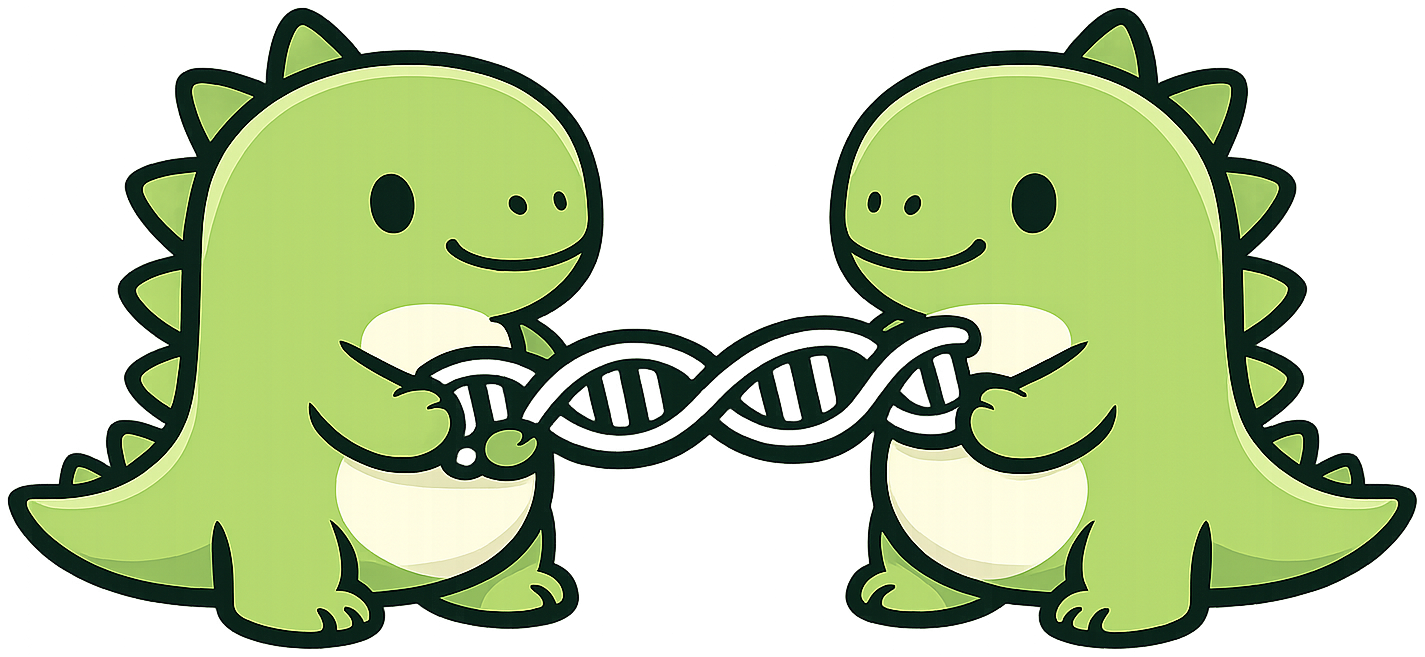Two Genomisaurs holding DNA together